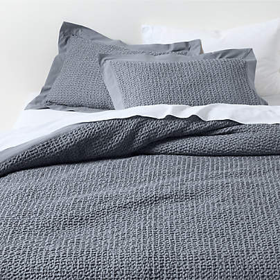 Organic Cotton Waffle Smoke Blue Full/Queen Duvet Cover