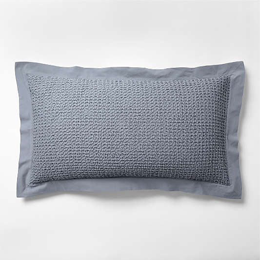 Organic Cotton Waffle Smoke Blue King Bed Pillow Sham