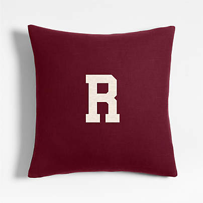 Organic Cotton Monogrammable 20"x20" Cider Burgundy Throw Pillow with Feather Insert