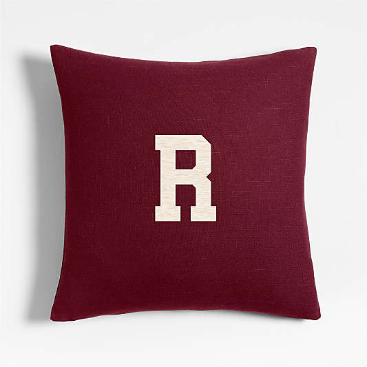 Organic Cotton Monogrammable 20"x20" Cider Burgundy Throw Pillow with Feather Insert