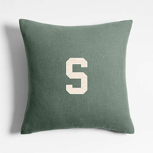 Organic Cotton Monogrammable 20"x20" Vintage Green Throw Pillow Cover