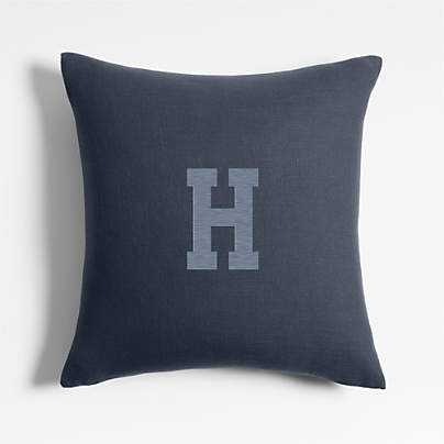 Organic Cotton Monogrammable 20"x20" Deep Indigo Throw Pillow with Feather Insert