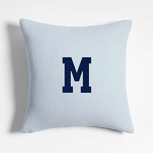 Organic Cotton Monogrammable 20"x20" Sky Blue Throw Pillow Cover