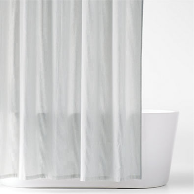 View Organic Cotton Mist Blue Classic Stripe Shower Curtain details