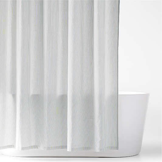 Organic Cotton Mist Blue Classic Stripe Shower Curtain