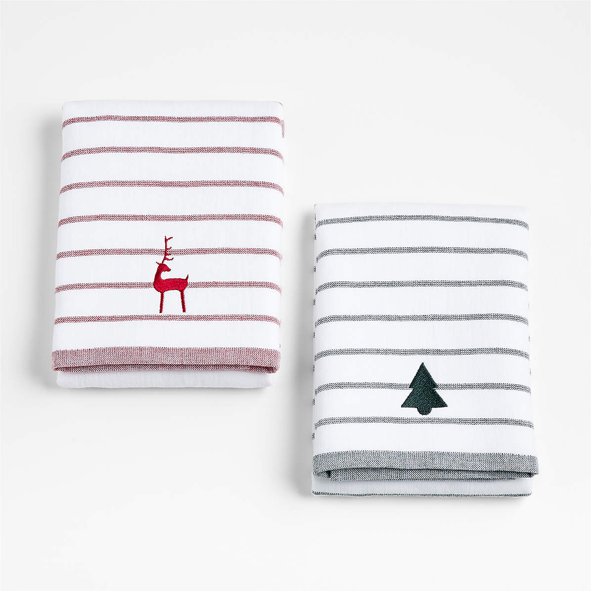 Winter Reindeer Green Organic Cotton Dish Towels, Set of 2 +