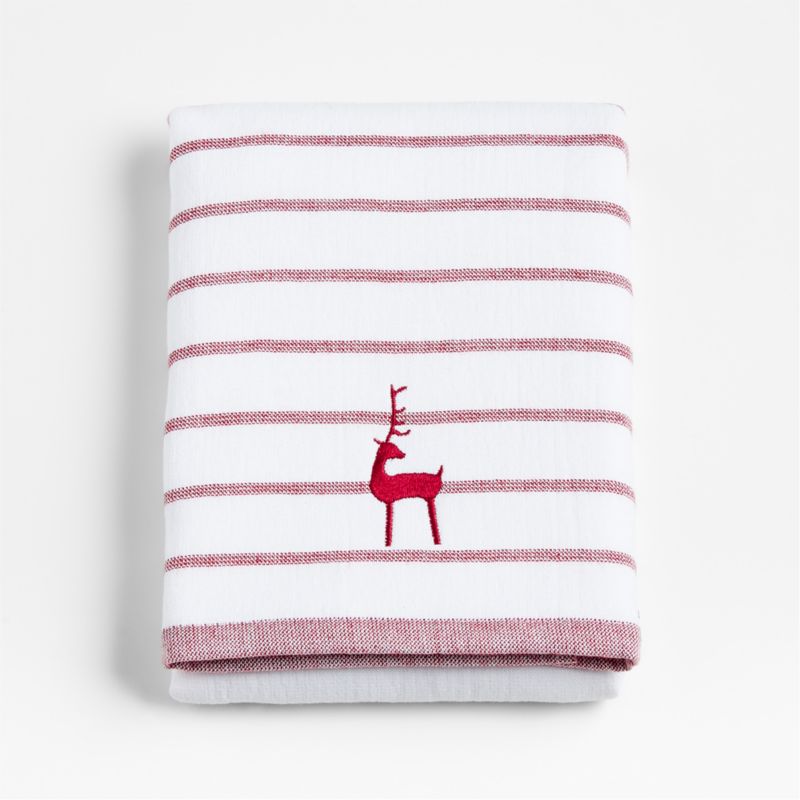 Organic Cotton Luminous Red Reindeer Embroidered Guest Towel Reviews Crate Barrel