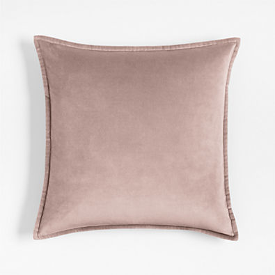 View Organic Cotton Velvet 20"x20" Moody Mauve Throw Pillow with Down-Alternative Insert details