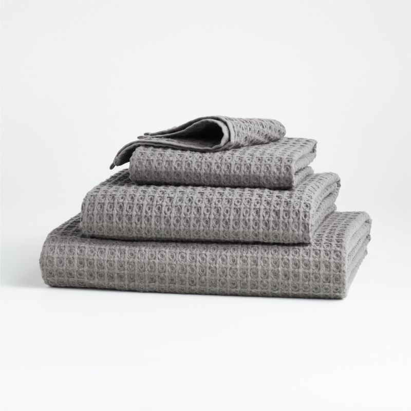 Organic Cotton Waffle Slate Bath Towel + Reviews | Crate & Barrel