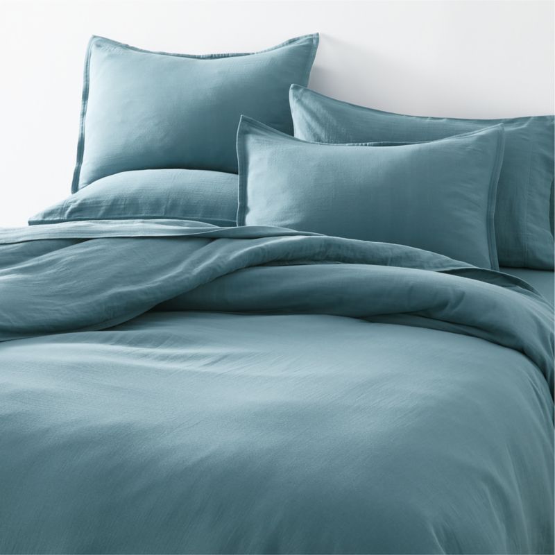 Organic Double Weave Teal King Duvet + Reviews | Crate & Barrel