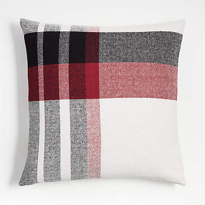 Luminous Red Organic Holiday Plaid 23"x23" Throw Pillow Cover