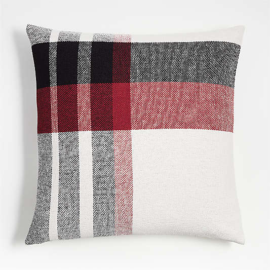 Luminous Red Organic Holiday Plaid 23"x23" Throw Pillow