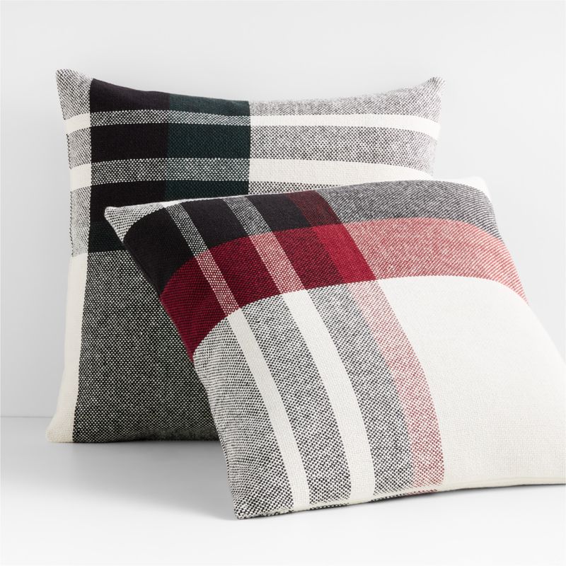 Luminous Red Organic Holiday Plaid 23"x23" Throw Pillow with Down-Alternative Insert - image 1 of 5