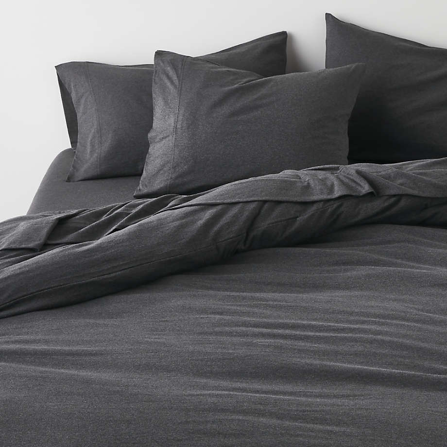 Organic Jersey Charcoal Grey King Duvet Cover | Crate & Barrel