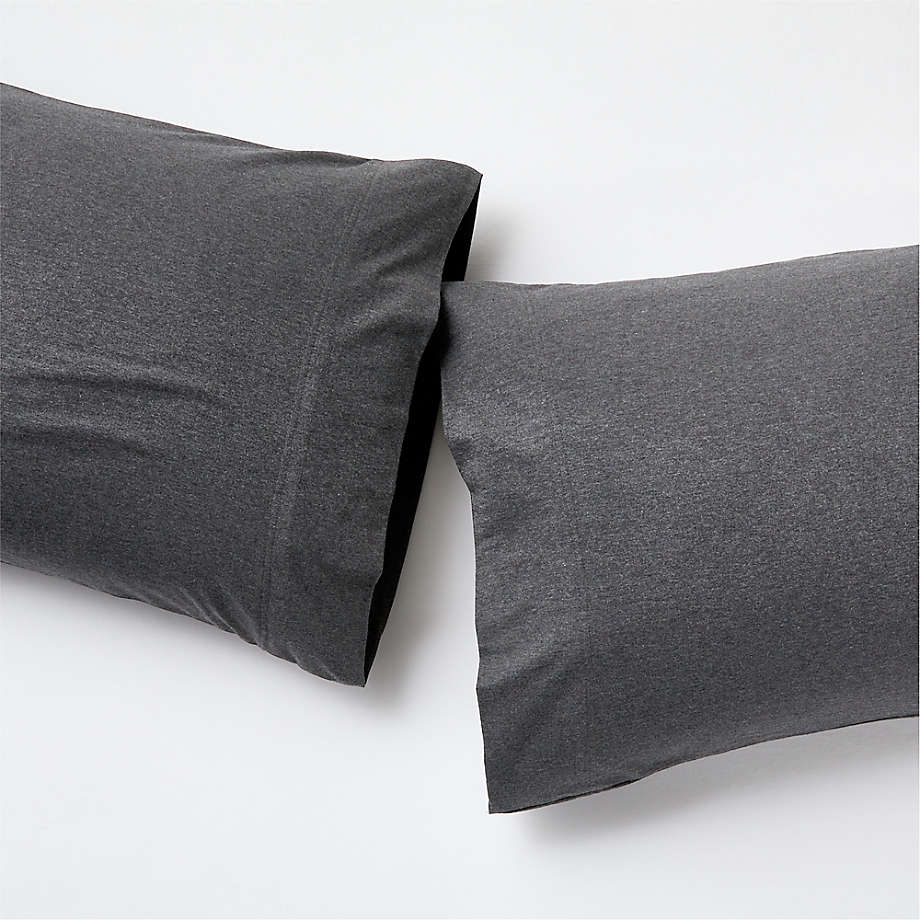 Organic Jersey Charcoal Grey Standard Pillowcases, Set of 2