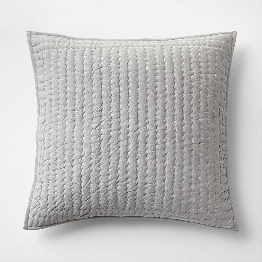 Organic Jersey Heathered Grey Euro Quilted Pillow Sham Crate & Barrel