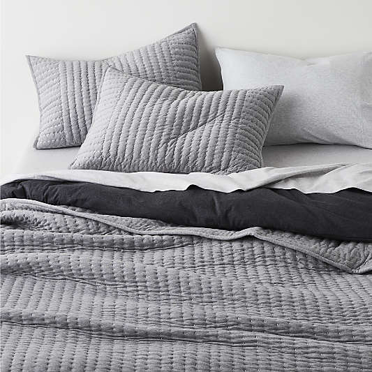 Cozysoft Organic Cotton Jersey Grey Quilted Bed Pillow Sham