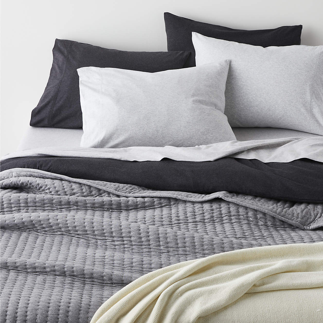 Bedding Arrangement Jersey Grey Bedding Crate & Barrel