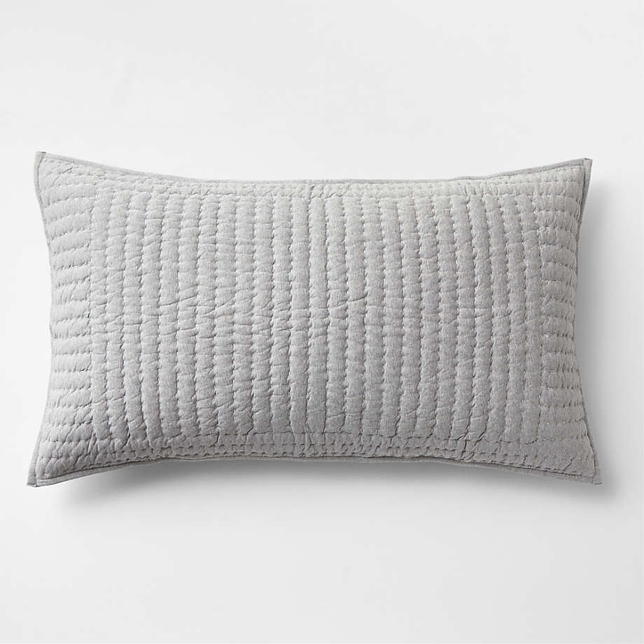 Organic Jersey Heathered Grey King Quilted Pillow Sham Crate & Barrel