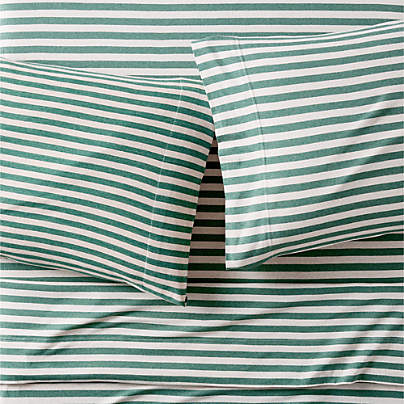 Comfy Tee Green Stripe Organic Cotton Jersey Kids Full Sheet Set