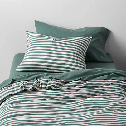 Comfy Tee Green Stripe Organic Cotton Jersey Kids Full/Queen Duvet Cover