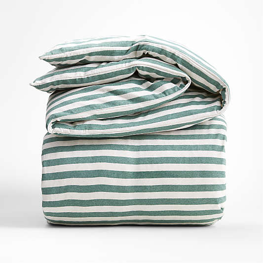 Comfy Tee Green Stripe Organic Cotton Jersey Kids Full/Queen Duvet Cover