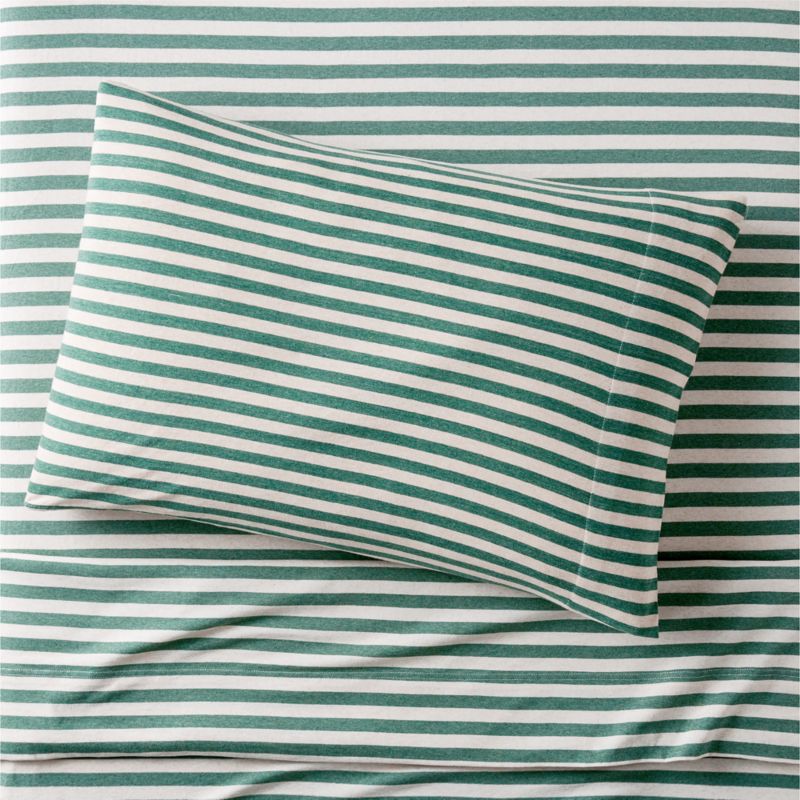 Comfy Tee Green Stripe Organic Cotton Jersey Kids Twin Sheet Set