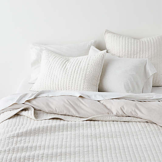 Cozysoft Organic Jersey Heathered Ivory Quilts and Shams