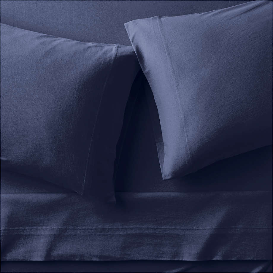 Modern Comfy Tee Navy Blue Organic Cotton Jersey Kids Full Sheet Set