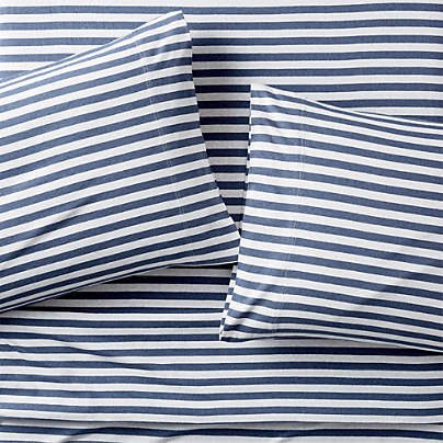 Comfy Tee Navy Blue Stripe Organic Cotton Jersey Kids Full Sheet Set