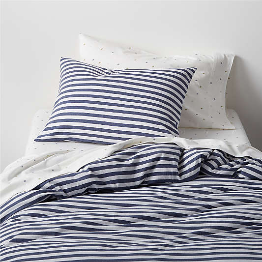 Comfy Tee Navy Blue Stripe Organic Cotton Jersey Kids Full/Queen Duvet Cover