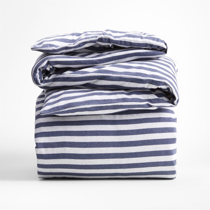 Comfy Tee Navy Blue Stripe Organic Cotton Jersey Kids Twin Duvet Cover