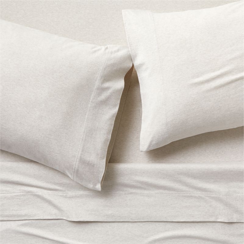 Organic Jersey Heathered Oatmeal Beige Full Bed Sheet Set | Crate & Barrel