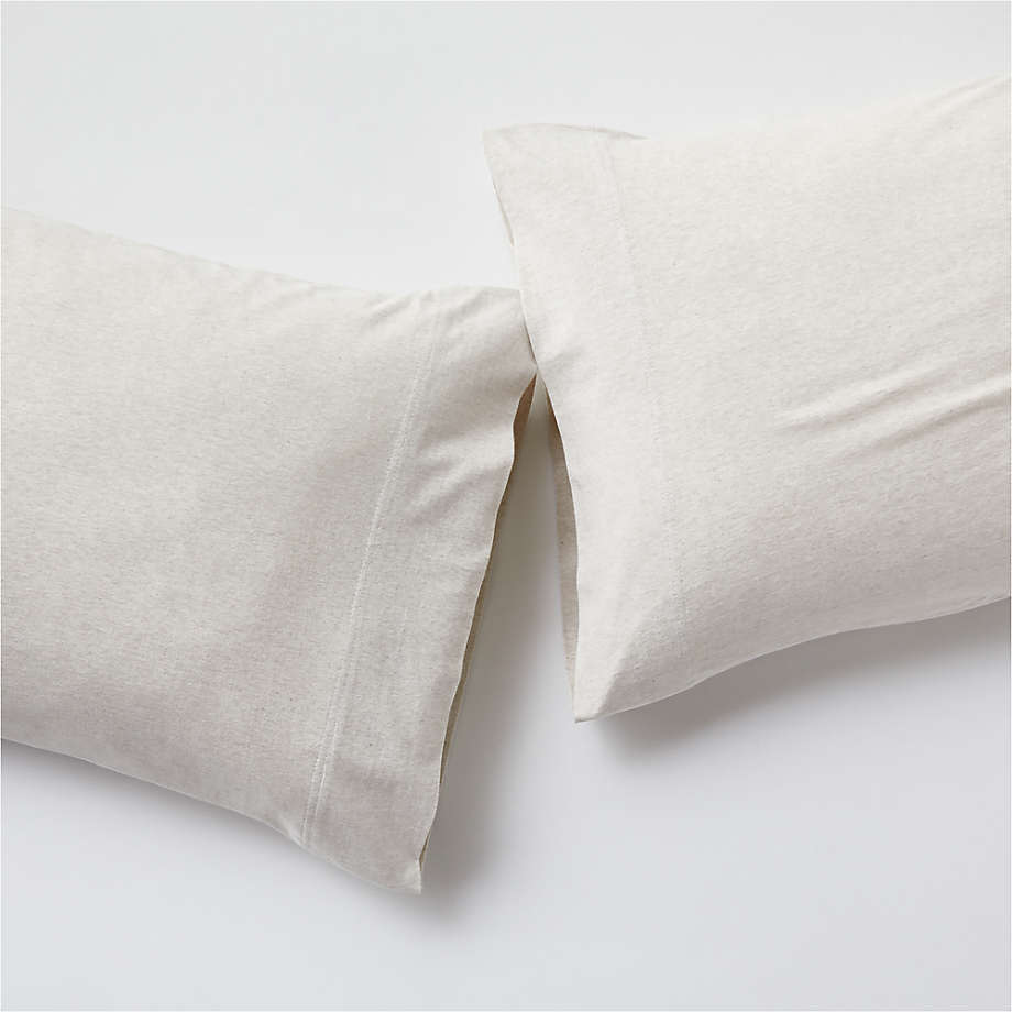 Organic Jersey Heathered Oatmeal Beige Standard Pillowcases, Set of 2
