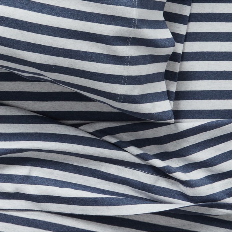 Comfy Tee Navy Blue Stripe Organic Cotton Jersey Kids Queen Sheet Set - image 3 of 4