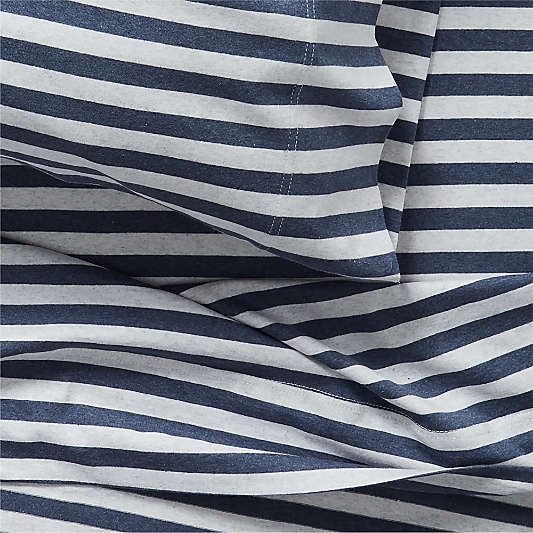 Comfy Tee Navy Blue Stripe Organic Cotton Jersey Kids Twin Sheet Set