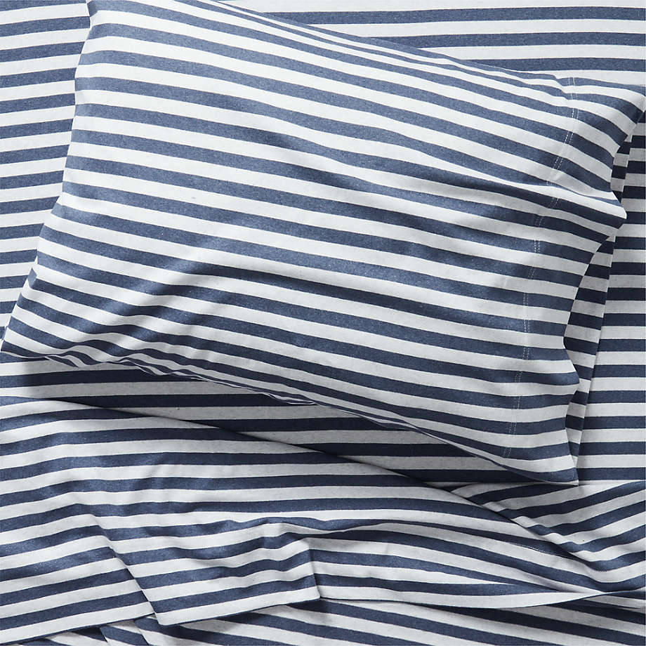Modern Comfy Tee Navy Blue Stripe Organic Cotton Jersey Kids Twin Sheet