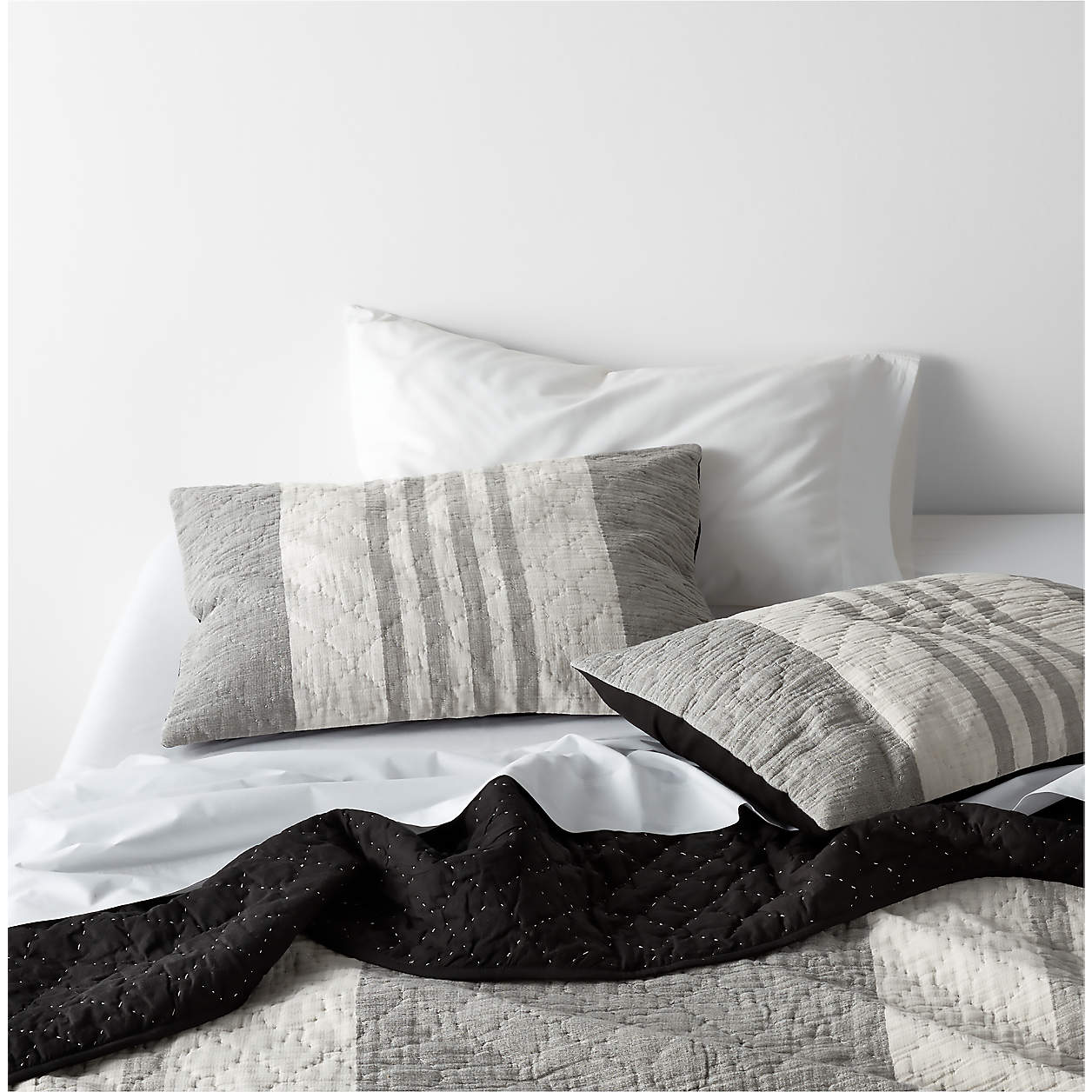 Laurentis Crinkle Stripe Black Quilt King Crate & Barrel