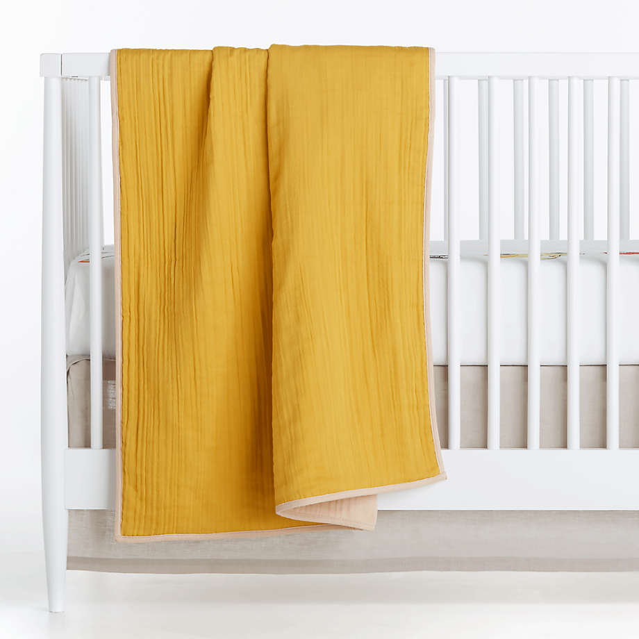 Yellow Organic Cotton Gauze Reversible Baby Crib Blanket + Reviews