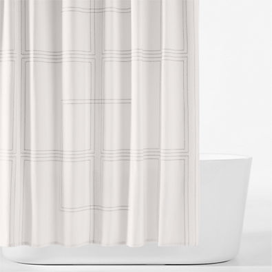 View Organic Cotton Sateen Embroidered Bright White and Pewter Grey Shower Curtain details