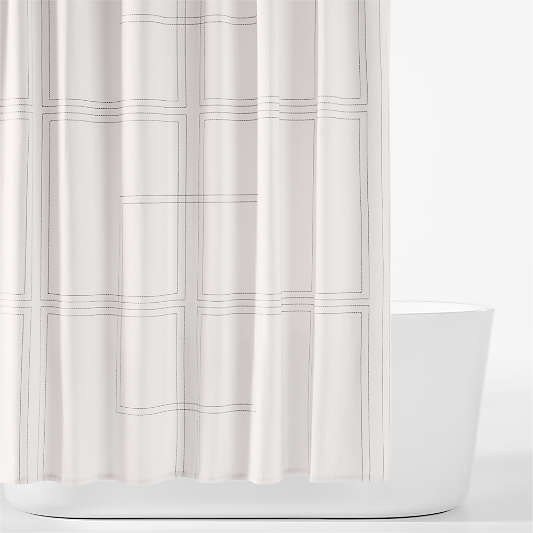 Organic Cotton Sateen Embroidered Bright White and Pewter Grey Shower Curtain