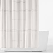 Organic Cotton Sateen Embroidered Bright White and Pewter Grey Shower Curtain