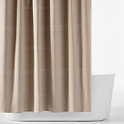 Organic Cotton Sateen Embroidered Taupe and Bright White Shower Curtain