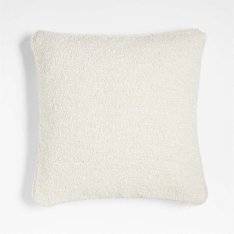 Off White Boucle Brown Faux Leather Throw Pillow Cover