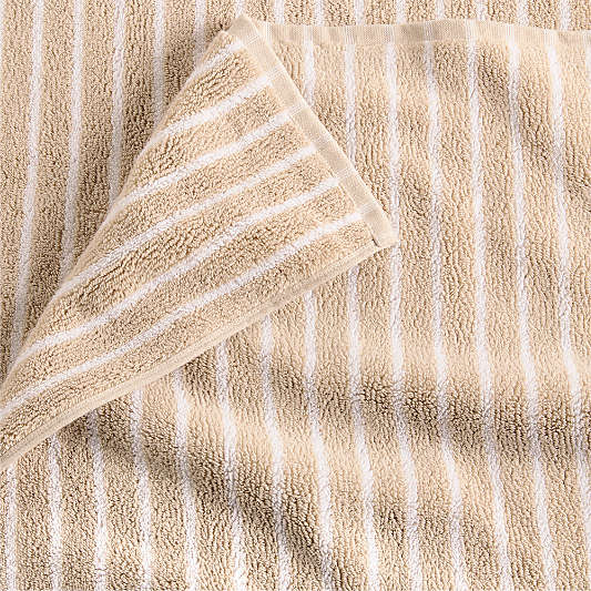 Organic Turkish Cotton Sand Beige and Crisp White Stripe Bath Towels