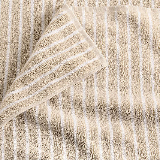 Organic Turkish Cotton Sand Beige and Crisp White Stripe Bath Towels