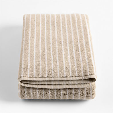 View Organic Turkish Cotton Sand Beige and Crisp White Stripe Bath Sheet details