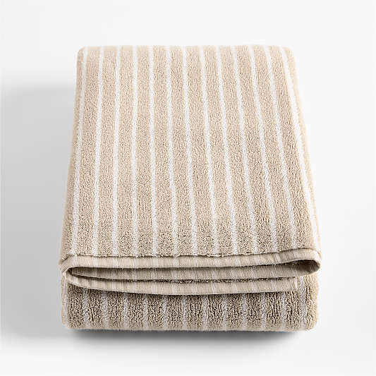 Organic Turkish Cotton Sand Beige and Crisp White Stripe Bath Sheet