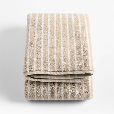 View Organic Turkish Cotton Sand Beige and Crisp White Stripe Bath Towel details