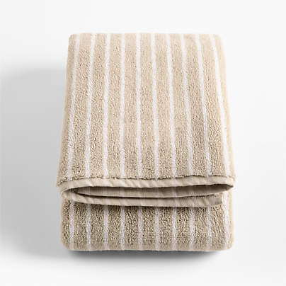 Organic Turkish Cotton Sand Beige and Crisp White Stripe Bath Towel